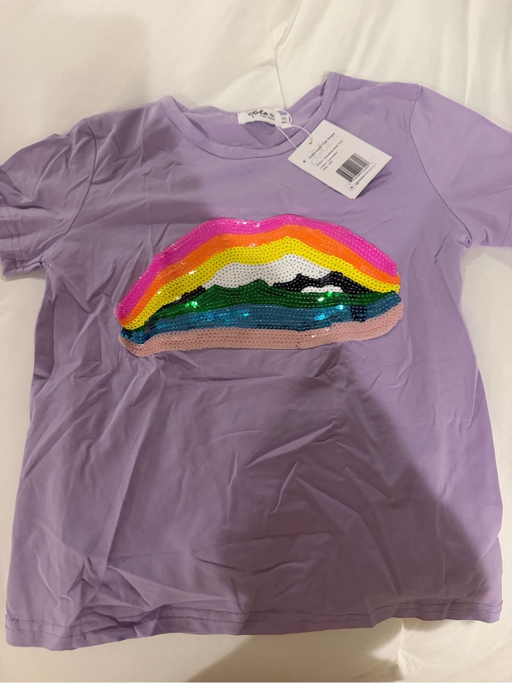 Lola + The Boys Lavender Tee with Multicolor Sequin Lips